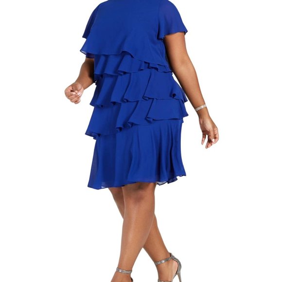 Jessica Howard Dresses Jessica Howard Womens Plus Size Blue Chiffon Tiered Dress Size 8w New